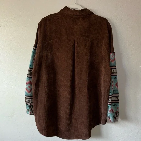 La Miel brown corduroy Western Aztec print shacket - Picture 7 of 7